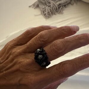Elegant Black Beaded Ring